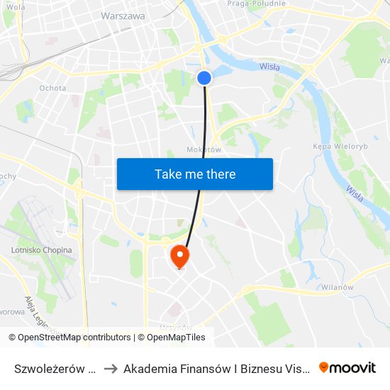 Szwoleżerów 01 to Akademia Finansów I Biznesu Vistula map