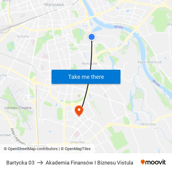 Bartycka to Akademia Finansów I Biznesu Vistula map