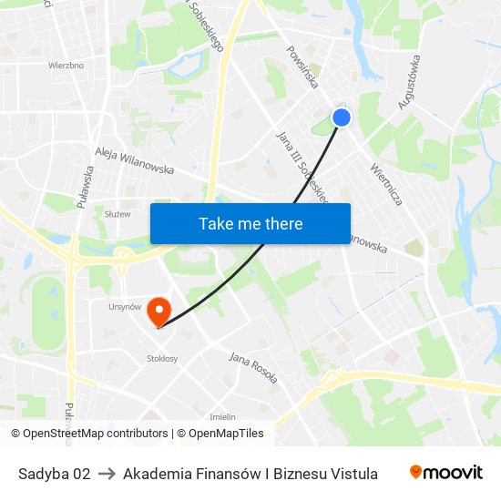 Sadyba 02 to Akademia Finansów I Biznesu Vistula map