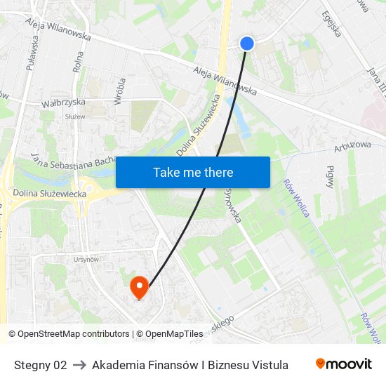Stegny to Akademia Finansów I Biznesu Vistula map