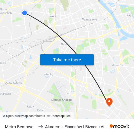 Metro Bemowo 01 to Akademia Finansów I Biznesu Vistula map