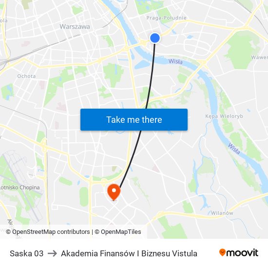 Saska 03 to Akademia Finansów I Biznesu Vistula map