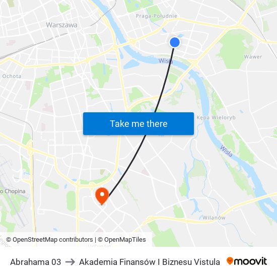 Abrahama 03 to Akademia Finansów I Biznesu Vistula map