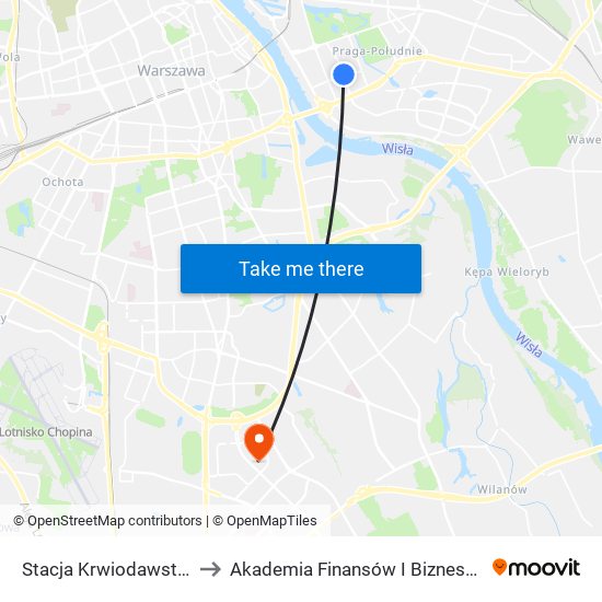 Stacja Krwiodawstwa 04 to Akademia Finansów I Biznesu Vistula map