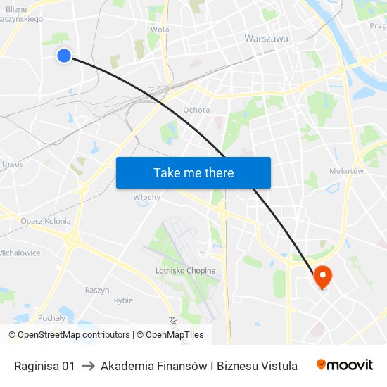Raginisa 01 to Akademia Finansów I Biznesu Vistula map