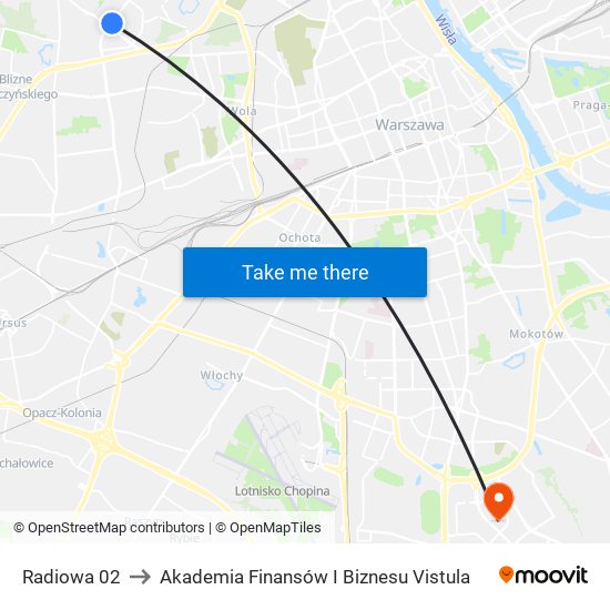 Radiowa 02 to Akademia Finansów I Biznesu Vistula map