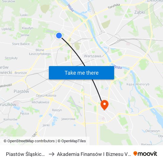 Piastów Śląskich 01 to Akademia Finansów I Biznesu Vistula map