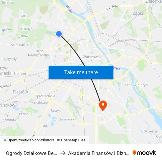 Ogrody Działkowe Bemowo 02 to Akademia Finansów I Biznesu Vistula map