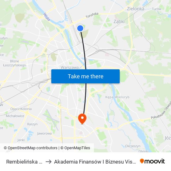 Rembielińska 01 to Akademia Finansów I Biznesu Vistula map