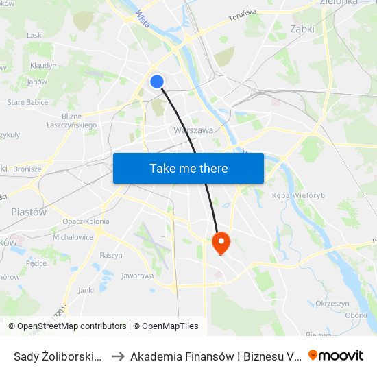 Sady Żoliborskie 02 to Akademia Finansów I Biznesu Vistula map