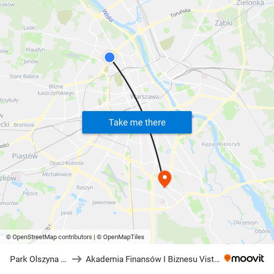 Park Olszyna to Akademia Finansów I Biznesu Vistula map