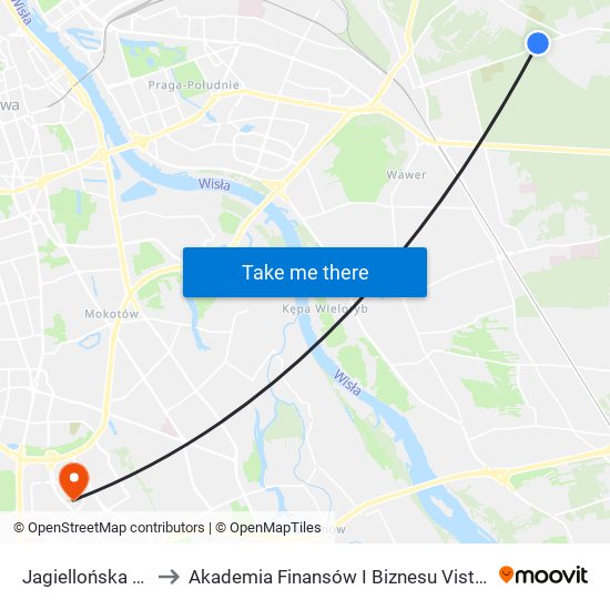 Jagiellońska 02 to Akademia Finansów I Biznesu Vistula map