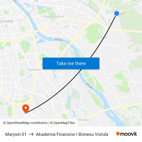 Marysin to Akademia Finansów I Biznesu Vistula map