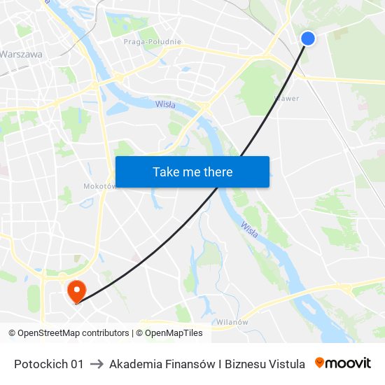 Potockich 01 to Akademia Finansów I Biznesu Vistula map