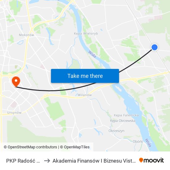 PKP Radość 08 to Akademia Finansów I Biznesu Vistula map