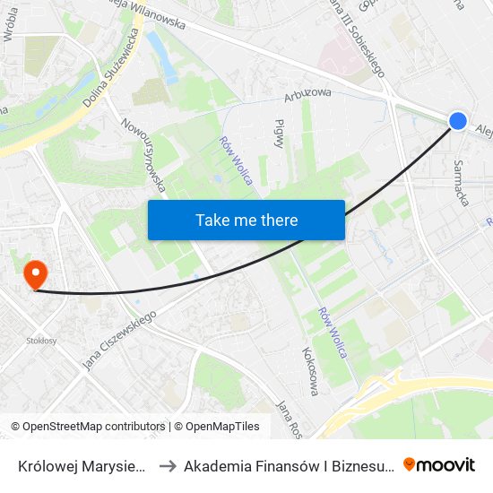 Królowej Marysieńki 02 to Akademia Finansów I Biznesu Vistula map