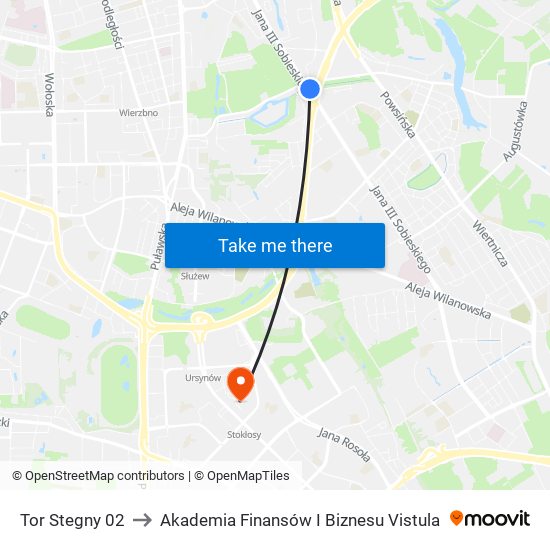 Tor Stegny 02 to Akademia Finansów I Biznesu Vistula map