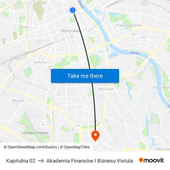 Kapitulna to Akademia Finansów I Biznesu Vistula map