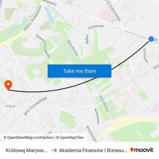 Królowej Marysieńki 01 to Akademia Finansów I Biznesu Vistula map