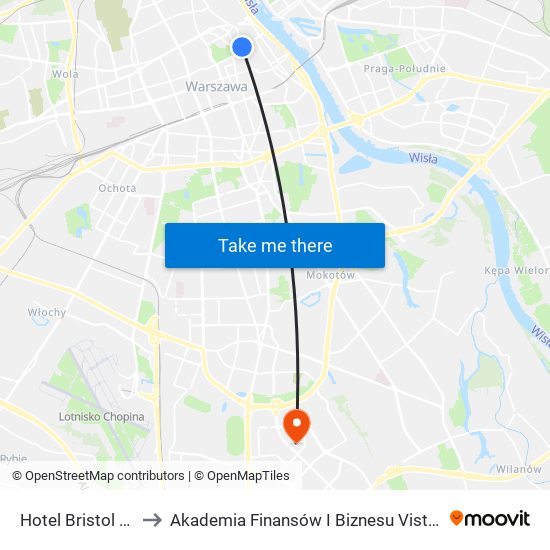 Hotel Bristol to Akademia Finansów I Biznesu Vistula map