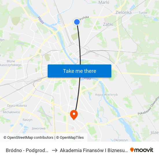 Bródno - Podgrodzie 03 to Akademia Finansów I Biznesu Vistula map