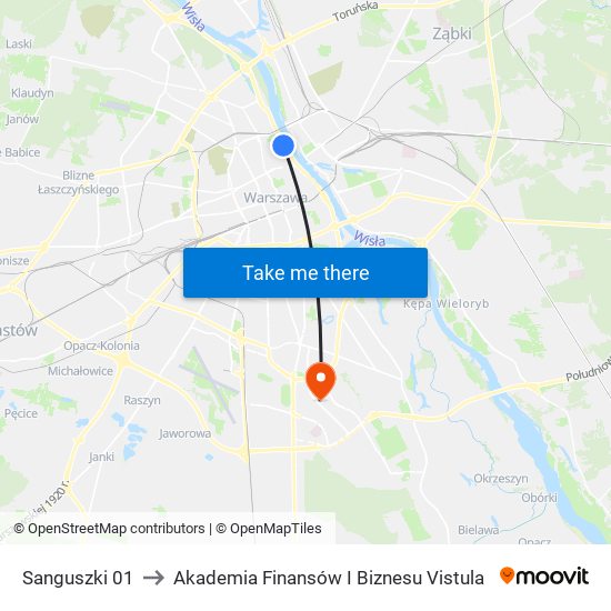 Sanguszki 01 to Akademia Finansów I Biznesu Vistula map