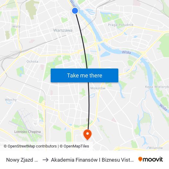 Nowy Zjazd 01 to Akademia Finansów I Biznesu Vistula map