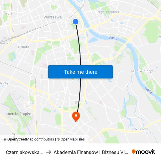 Czerniakowska 01 to Akademia Finansów I Biznesu Vistula map