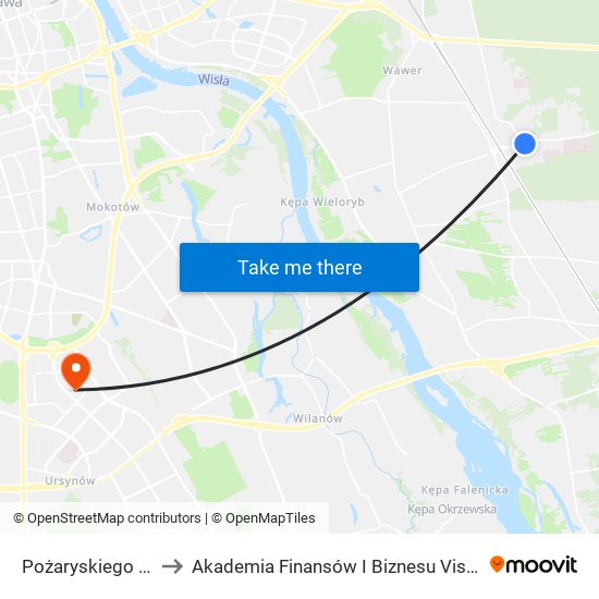 Pożaryskiego 02 to Akademia Finansów I Biznesu Vistula map