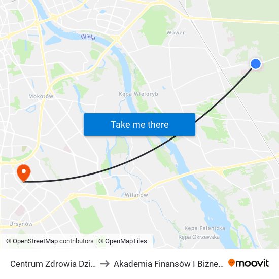 Centrum Zdrowia Dziecka 01 to Akademia Finansów I Biznesu Vistula map