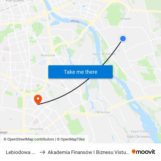 Lebiodowa 01 to Akademia Finansów I Biznesu Vistula map