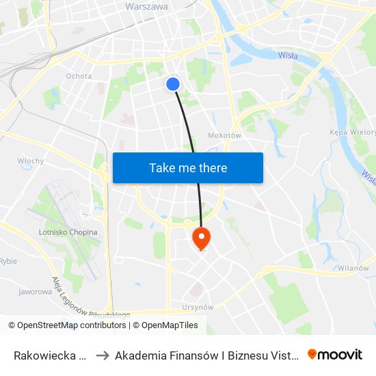 Rakowiecka 04 to Akademia Finansów I Biznesu Vistula map