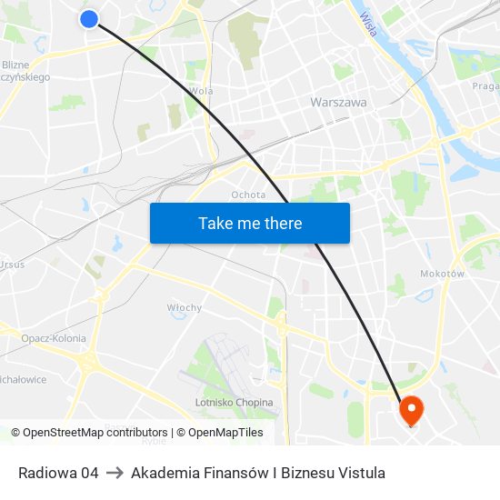 Radiowa 04 to Akademia Finansów I Biznesu Vistula map