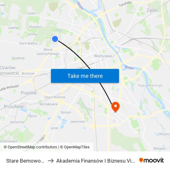 Stare Bemowo 01 to Akademia Finansów I Biznesu Vistula map