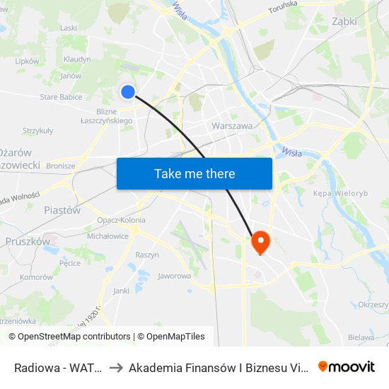 Radiowa - WAT 01 to Akademia Finansów I Biznesu Vistula map