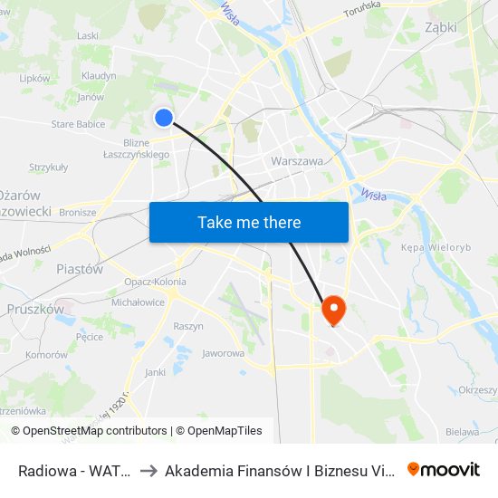 Radiowa-Wat to Akademia Finansów I Biznesu Vistula map