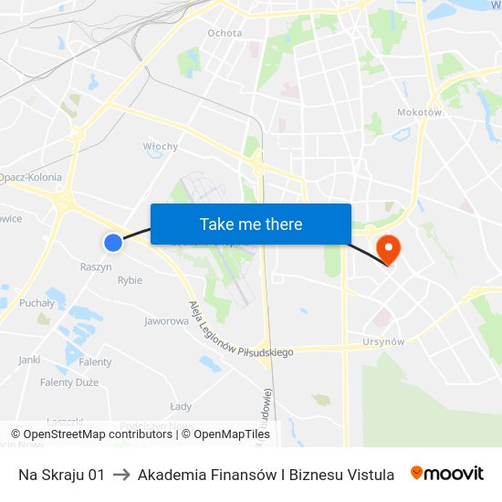 Na Skraju to Akademia Finansów I Biznesu Vistula map