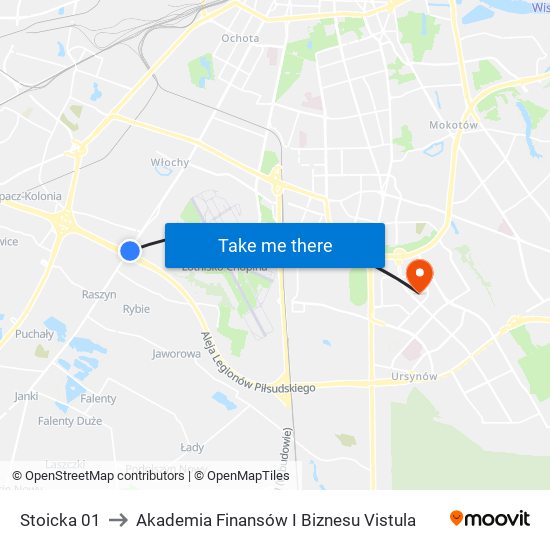 Stoicka 01 to Akademia Finansów I Biznesu Vistula map