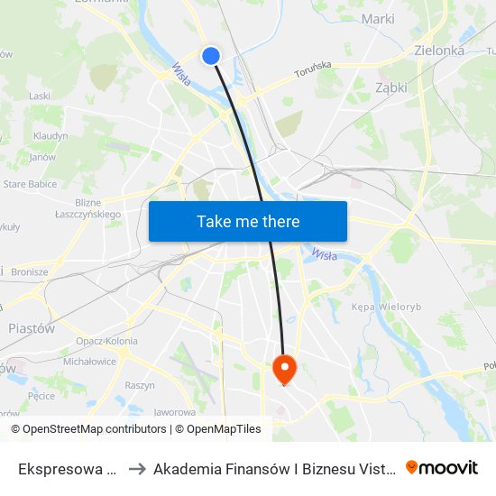 Ekspresowa 01 to Akademia Finansów I Biznesu Vistula map