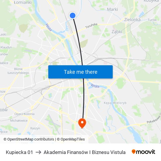 Kupiecka 01 to Akademia Finansów I Biznesu Vistula map