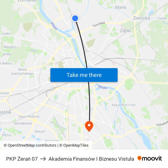 PKP Żerań to Akademia Finansów I Biznesu Vistula map