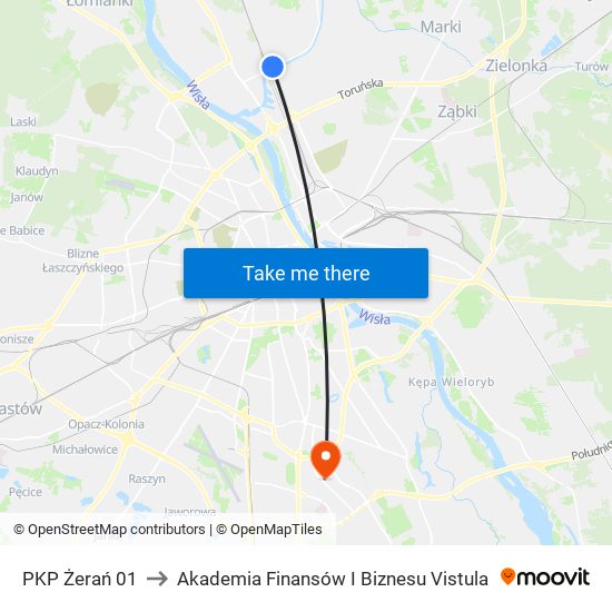 PKP Żerań 01 to Akademia Finansów I Biznesu Vistula map