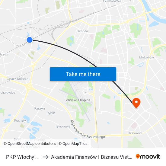 PKP Włochy 05 to Akademia Finansów I Biznesu Vistula map