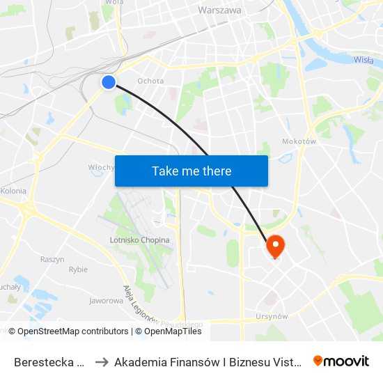 Berestecka 02 to Akademia Finansów I Biznesu Vistula map