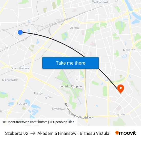 Szuberta 02 to Akademia Finansów I Biznesu Vistula map