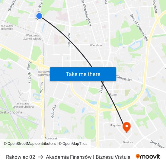 Rakowiec 02 to Akademia Finansów I Biznesu Vistula map