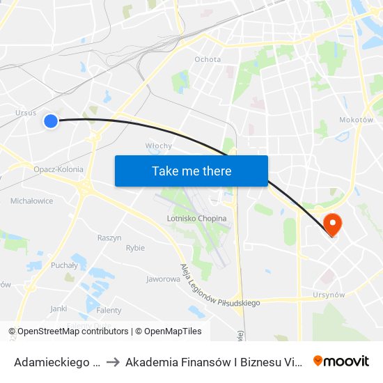 Adamieckiego 02 to Akademia Finansów I Biznesu Vistula map