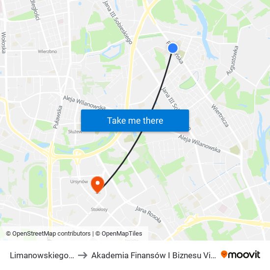 Limanowskiego 01 to Akademia Finansów I Biznesu Vistula map