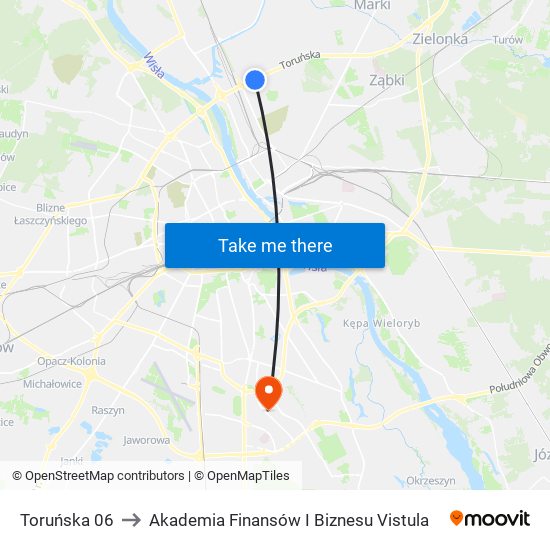 Toruńska to Akademia Finansów I Biznesu Vistula map