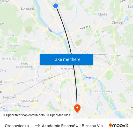 Orchowiecka 02 to Akademia Finansów I Biznesu Vistula map